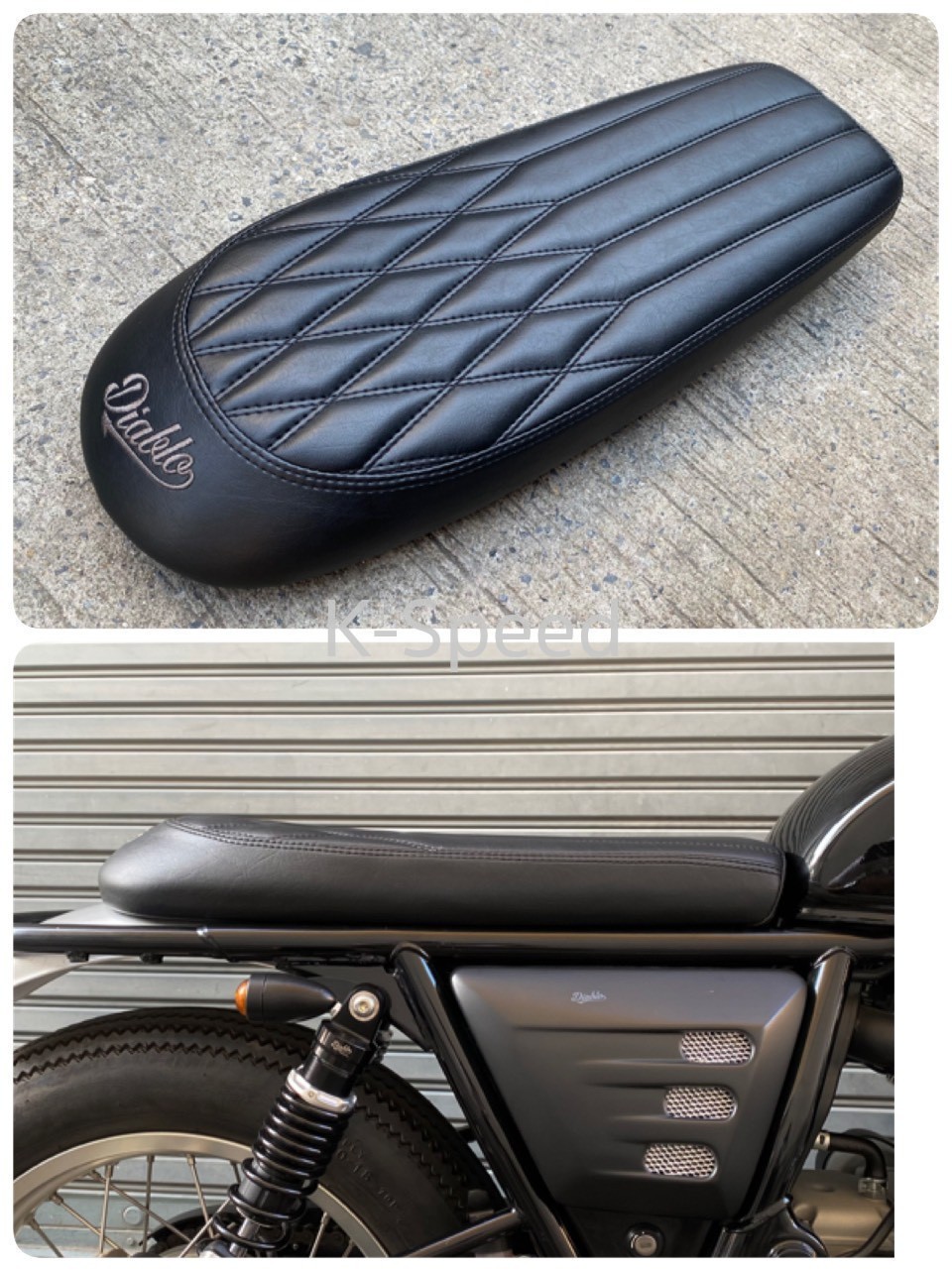 Diablo "Mixed pattern" Short Seat (Special embroidery) Slim version for ROYAL ENFIELD 650 GT650 & Interceptor 650