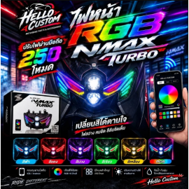 Shark Power RGB LED Headlight for Nmax155 (Standard/Tech models, 2025-On) features 250 adjustable modes.